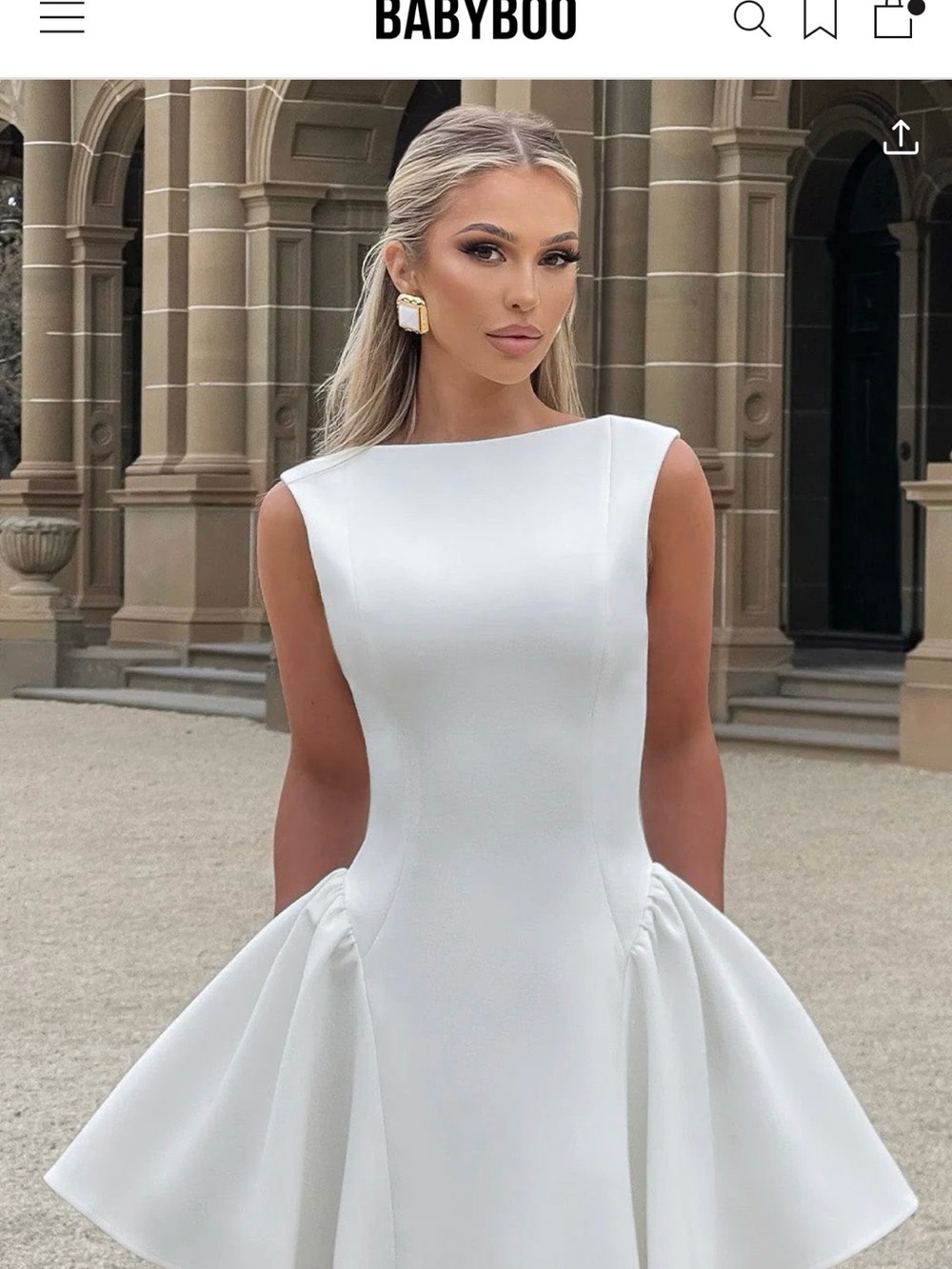 Babyboo White Sculpted Mini Dress with Flared Skirt